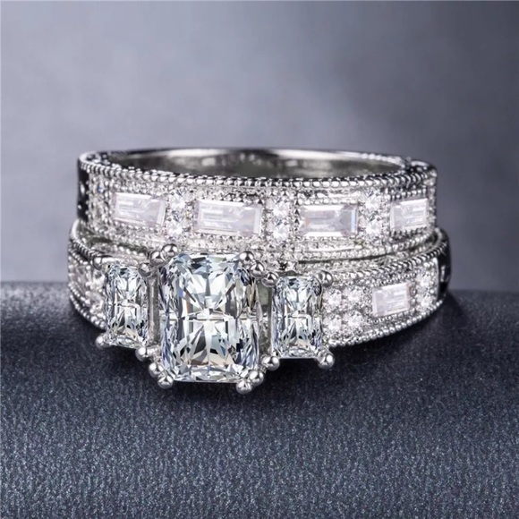 💐 White Sapphire 2 pc. Set in .925 - Picture 2 of 5